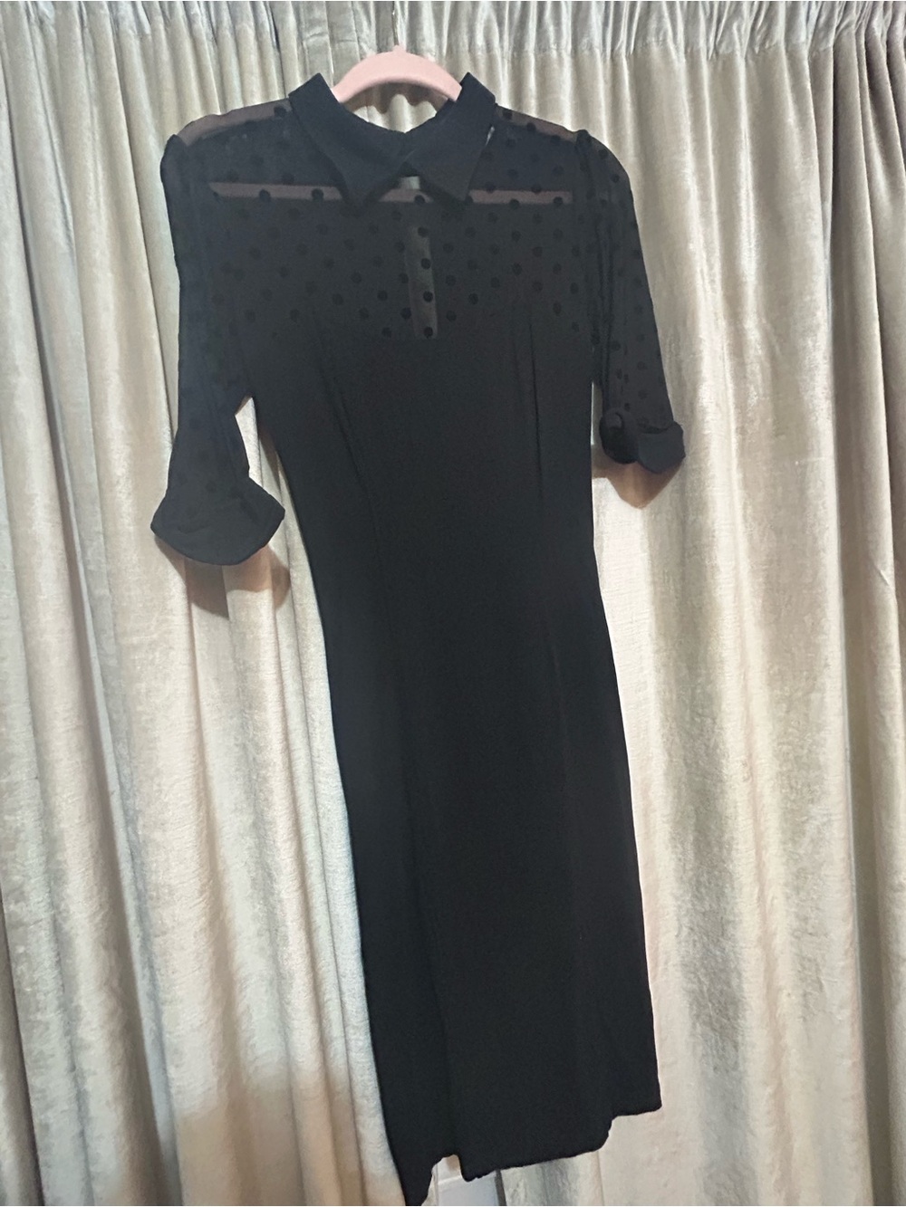 Collectif Black Sheer Polka Dot Yoke Midi Dress - Picture 2 of 4